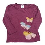 Vínové triko s motýly C&A