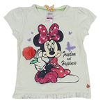 Smetanové tričko s Minnie a motýlky a kamínky a volánkem C&A