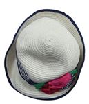 Smetanovo-tmavomodrý slaměný klobouk s kytičkami