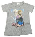 Šedé melírované tričko s Annou a Elsou