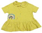 Žlutozelené puntíkaté tričko s límečkem a duhou Next