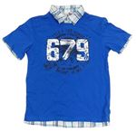 Modré tričko s číslem a košilovým límcem Hot&Spice