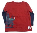 Červeno-tmavomodré triko s dinosaurem zn. Fat Face