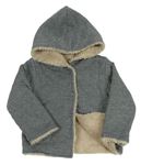 Šedý melírovaný propínací zateplený svetr s kapucí Zara