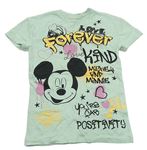Světlezelené tričko s Mickey mousem a nápisy 