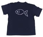 Tmavomodré tričko s nápisem a rybou zn. James & Nicholson 