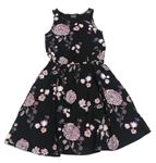 Černé bavlněné šaty s květy Kidsworld