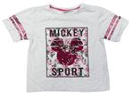 Bílé tričko s květy a Mickeym z překlápěcích flitrů Primark