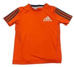 Oranžové sportovní funkční tričko s pruhy a logem Adidas 