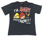 Šedé tričko Angry birds s nápisy 