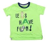 Neonově zelené tričko s nápisy a zvířaty Ergee