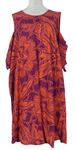 Dámské červeno-purpurové květované bavlněné šaty s volnými rameny TU 