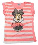 Neonově růžovo-bílé pruhované tričko s Minnie Disney