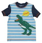 Modro-bílé pruhované Uv tričko s dinosaurem 