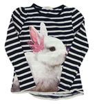 Tmavomodro-bílé pruhované triko s králíkem H&M