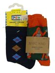 2x - Ponožky - Tmavomodré kárované, tmavozeleno/oranžové s opičkami BARE KIND