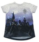 Šedo-lila melírované tričko s Bradavicemi - Harry Potter 