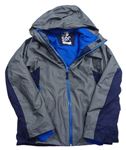 Šedo-tmavomodrá šusťáková lyžařská bunda s kapucí Wedze