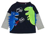 Tmavomodro-šedé triko s dinosaury Bluezoo
