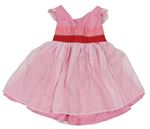 Růžové šaty s potiskem a šifonovou sukní 