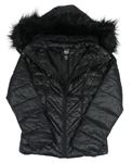 Černá šusťáková prošívaná zateplená bunda s kapucí New Look