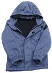 Modrá melírovaná softshellová bunda s nápisy a kapucí ACTIVE TOUCH
