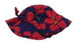 Tmavomodro-červený květovaný plátěný klobouk 