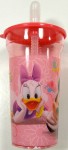 Outlet - Růžová plastová lahev na pití s Minnie a Daisy s brčkem