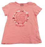 Růžové tričko s potiskem Šmoulinky s kytičkami 