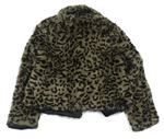 Tmacošedo-černý chlupatý podšitý crop kabátek s leopardím vzorem zn. Tu