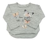 Šedé melírované úpletové triko s motýly H&M