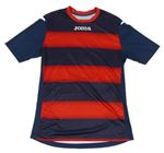 Tmavomodro-červený pruhovaný sportovní fotbalový dres s logem a číslem JOMA