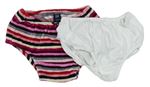 2x - Kalhotky na plenky s mašličkou - Pruhované sametové, bílé s volánky Nutmeg