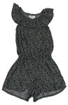 Černo-šedý vzorovaný lehký kraťasový overal s volánkem H&M