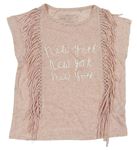 Růžové melírované lněné tričko s třásněmi a nápisem Next