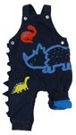 Tmavomodré plátěné podšité laclové kalhoty s dinosaury Bluezoo