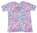 Růžovo-modro-bílé batikované tričko s nápisy C&A 