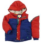 Tmavomodro-červená prošívaná šusťáková zimní bunda s kapucí Baby Boden