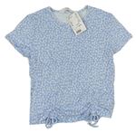 Modré žebrované tričko s kytičkami H&M