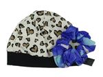 2set- Béžová čepice s leopardím vzorem + Modrá gumička 
