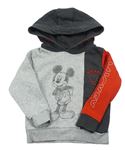 Šedo-tmavošedo-červená mikina s kapucí a Mickeym M&S