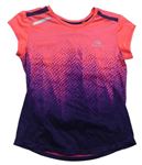 Křiklavě korálovo-tmavofialovo/tmavomodré funkční sportovní tričko s logem a vzorem Kalenji