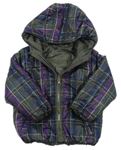 Khaki-fialová oboustranná šusťáková zimní bunda s kapucí zn. Zara