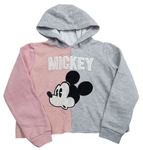 Šedo-růžová crop mikina s Mickeym a kapucí Disney
