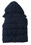 Tmavomodrá šusťáková zimní bunda s výšivkou a kapucí zn. H&M