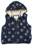 Tmavomodrá prošívaná šusťáková zateplená vesta s hvězdičkami a kapucí M&S