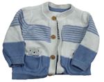 Bílo-modrý pruhovaný propínací svetr s medvědy Mothercare