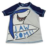 Bílo-tmavomodré UV tričko se žralokem 