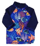 Safírovo-tmavomodré UV triko s rybičkami Miniclub