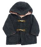 Šedý huňatý zateplený kabátek s kapucí 